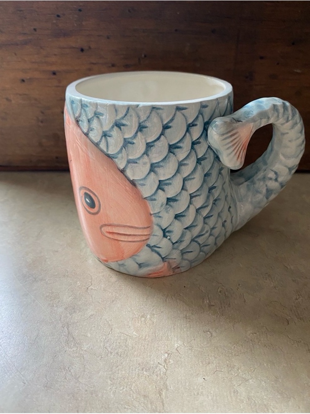 Vintage Ceramic 3D Fish Tail Handle Coffee Tea Mug Japanese Inspired Cape May